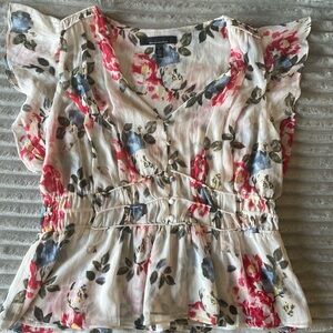 White House Black Market Cream Flutter Sleeve Peplum Blouse